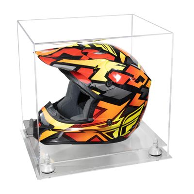 Better Display Cases Acrylic Motorcycle Motocross or Nascar Racing Helmet Display Clear Case, White Risers and Clear Base - 16" x 13" x 14" (A024/V61)