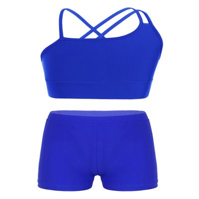 Nikiikoo Kids Girls 2Pcs Activewear Set Gymnastics Dance Sports Bra Crop Tops and Booty Shorts Tankini Swimsuit F#Royalblue18 14 Years