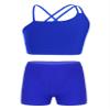 Nikiikoo Kids Girls 2Pcs Activewear Set Gymnastics Dance Sports Bra Crop Tops and Booty Shorts Tankini Swimsuit F#Royalblue18 14 Years view 1