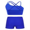 Nikiikoo Kids Girls 2Pcs Activewear Set Gymnastics Dance Sports Bra Crop Tops and Booty Shorts Tankini Swimsuit F#Royalblue18 14 Years view 2