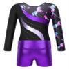 Nikiikoo Kids Girls 2Pcs Gymnastics Dance Outfits Long Sleeve Leotards with Shorts Athletic Biketards Unitards B#Amethyst03 10 Years view 4