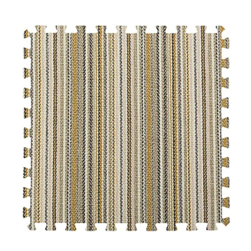 10 Pcs Plaid Interlocking Foam Mats Cotton Linen Foam Floor Mats Bohemian Style Interlocking Carpet Tiles for Home Gym, Floor Protection, Yoga, Fitness, Playroom, Exercise (Striped Beige)