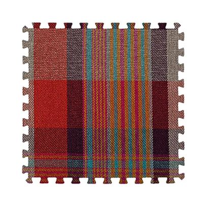 10 Pcs Plaid Interlocking Foam Mats Cotton Linen Foam Floor Mats Bohemian Style Interlocking Carpet Tiles for Home Gym, Floor Protection, Yoga, Fitness, Playroom, Exercise (Plaid red)