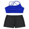 Nikiikoo Kids Girls 2Pcs Activewear Set Gymnastics Dance Sports Bra Crop Tops and Booty Shorts Tankini Swimsuit F#Royal20 12 Years view 3