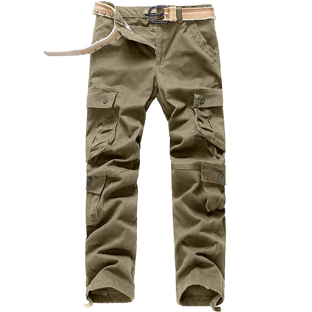 2023 Cargo Pants for Men Mens Cargo Pants Big and Tall Relaxed Fit Cotton Multi Pockets Jogger Sport Trousers Causal Straight Sweatpants White Cargo Pants Sweatpants for Men Khaki 4X
