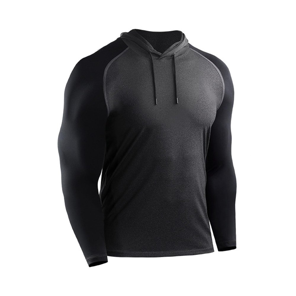 Men's Slim Fit Long Sleeve Sweatshirt Casual Compression Shirt Hoodie Outdoor Fitness Top Wear (Dark Grey2,Large)