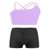 Nikiikoo Kids Girls 2Pcs Activewear Set Gymnastics Dance Sports Bra Crop Tops and Booty Shorts Tankini Swimsuit F#Lavender21 14 Years view 1