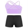 Nikiikoo Kids Girls 2Pcs Activewear Set Gymnastics Dance Sports Bra Crop Tops and Booty Shorts Tankini Swimsuit F#Lavender21 14 Years view 2