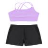 Nikiikoo Kids Girls 2Pcs Activewear Set Gymnastics Dance Sports Bra Crop Tops and Booty Shorts Tankini Swimsuit F#Lavender21 14 Years view 3