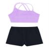 Nikiikoo Kids Girls 2Pcs Activewear Set Gymnastics Dance Sports Bra Crop Tops and Booty Shorts Tankini Swimsuit F#Lavender21 14 Years view 4