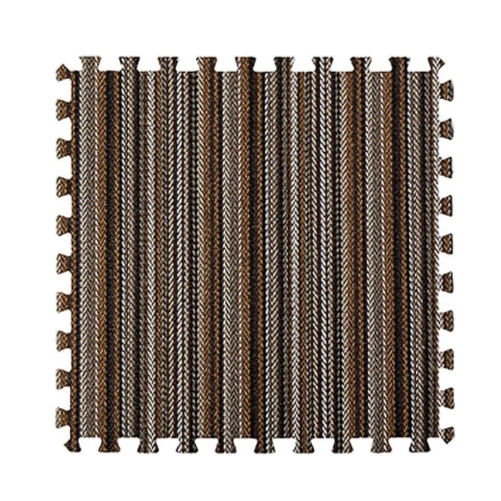 10 Pcs Plaid Interlocking Foam Mats Cotton Linen Foam Floor Mats Bohemian Style Interlocking Carpet Tiles for Home Gym, Floor Protection, Yoga, Fitness, Playroom, Exercise (Striped Brown)