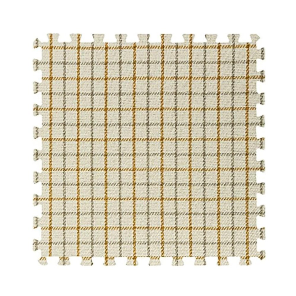 10 Pcs Plaid Interlocking Foam Mats Cotton Linen Foam Floor Mats Bohemian Style Interlocking Carpet Tiles for Home Gym, Floor Protection, Yoga, Fitness, Playroom, Exercise (Plaid Beige)