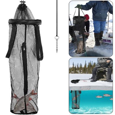 LFUTARI 1PC Ice Fishing Well - Portable Ice Fish Catching Basket - Lightweight Mesh Fishing Net Bag for Live Fish Fishing Bucket Storage Cage (1pc)