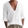 Maiyifu-GJ Men's Cotton V-Neck Long Sleeve Shirt Casual Loose Henley Shirt Summer Vocation Cool Tee Shirt (White,Medium) view 1