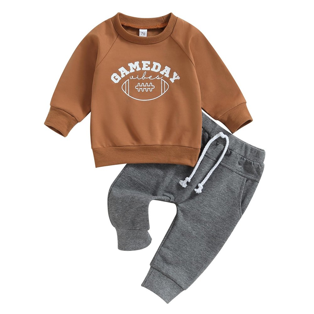 Hnyenmcko Toddler Baby Boy Clothes Long Sleeve Striped Crewneck T-Shirt Top + Solid Drawstring Pants Set Infant Fall Outfits (Brown 02, 6-12 Months)