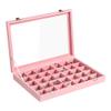 Frebeauty Velvet Jewelry Tray,35 Grid Jewelry Organizer with Clear Lid,Earring Holder Organizer Case with Clasp,Drawer Insert for Rings Studs,13.8 x 9.5 x 2 Inches,Gift for Women Girls(Pink) view 1
