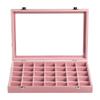 Frebeauty Velvet Jewelry Tray,35 Grid Jewelry Organizer with Clear Lid,Earring Holder Organizer Case with Clasp,Drawer Insert for Rings Studs,13.8 x 9.5 x 2 Inches,Gift for Women Girls(Pink) view 2