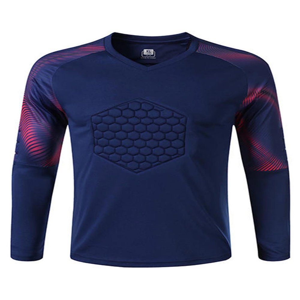 Fldy Kids Boys Soccer Jersey Goalkeeper Padded Goalie Shirt Long Sleeve Training Soccer Jersey Uniforms Navy Blue D 11-12 Years