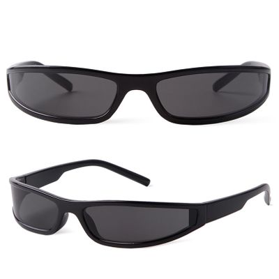 PEGH Narrow Wrap Around Sunglasses y2k for Men Women Small Black Rectangle Sun Glasses 90s Punk Futuristic Sports Shades