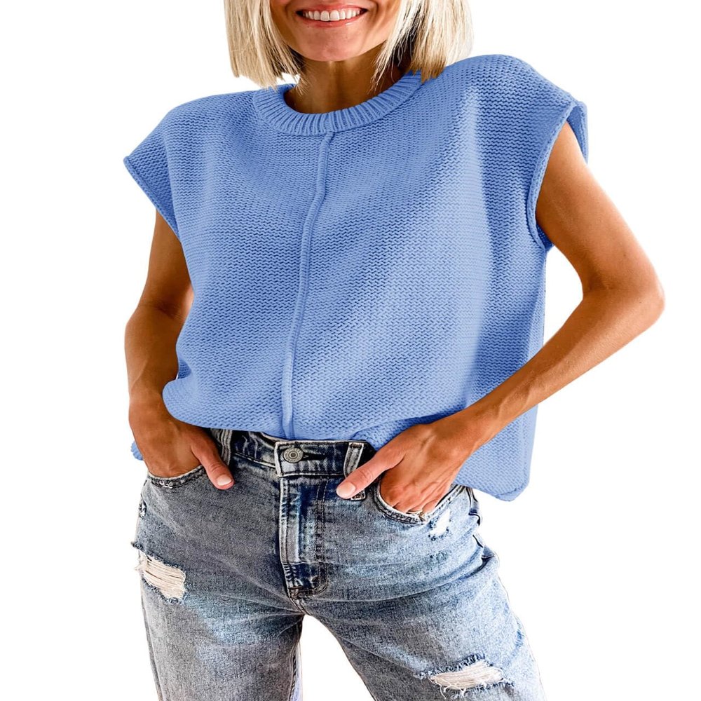 Akivide Womens Sleeveless Sweater Vest Trendy Lightweight Casual Oversized Loose Knit Tank Top Pullover Fall Winter Outfit