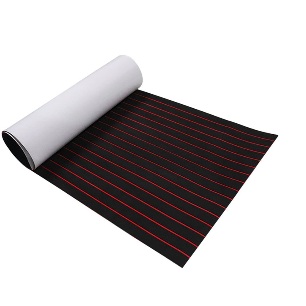DDBESSIC EVA Foam Boat Flooring Marine Boats Decking Sea Deck Non-Slip Self-Adhesive Motorboat RV Yacht Kayak Swimming Pool 95" x 35.5"(Black with Red Seam)