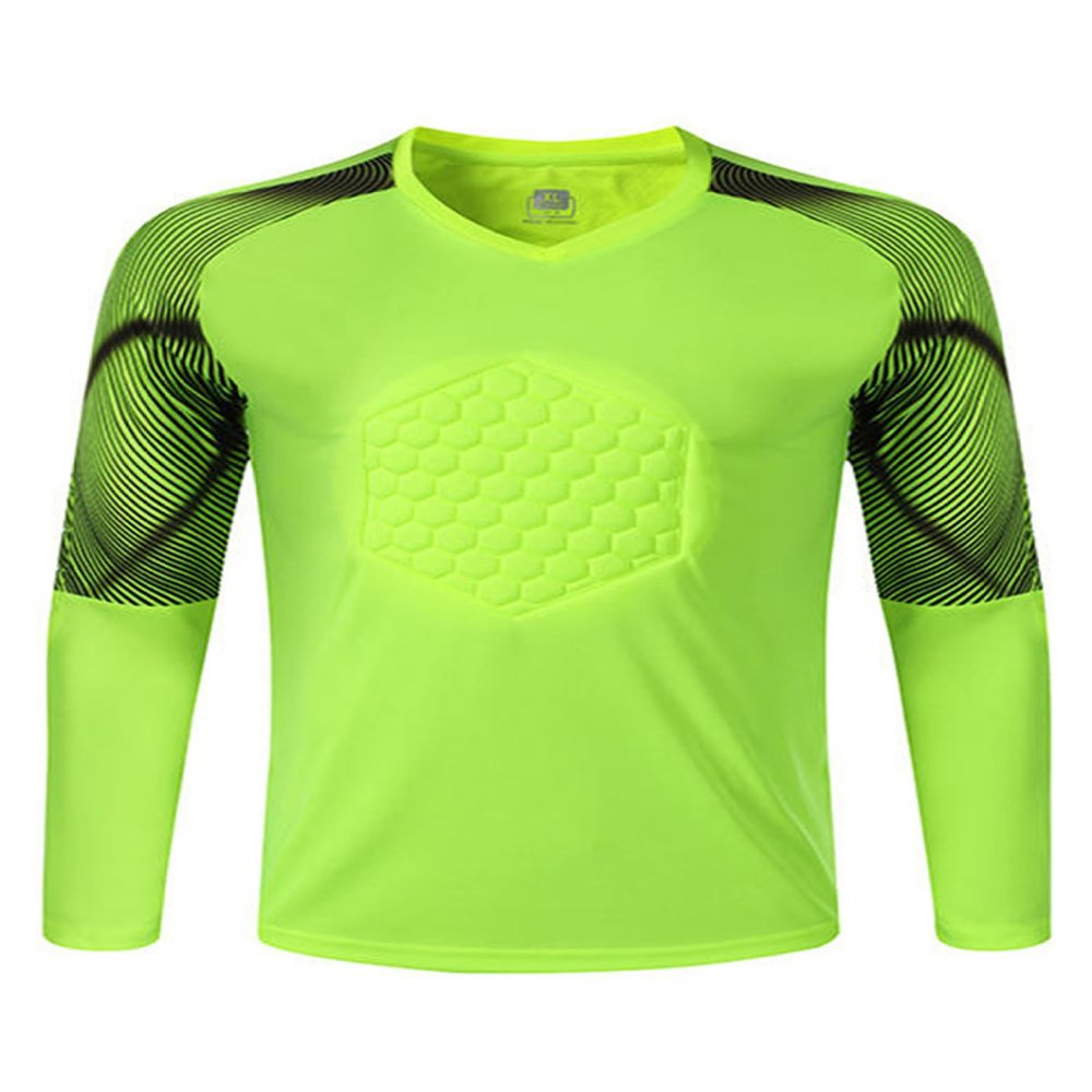 Fldy Kids Boys Soccer Jersey Goalkeeper Padded Goalie Shirt Long Sleeve Training Soccer Jersey Uniforms Fluorescent Green D 14-15 Years
