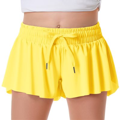 Girls Flowy Shorts Butterfly Shorts for Kids with Pocket 2-in-1 Athletic Shorts Running Shorts for Girls Youth Teen Active Workout Sports (Neon Yellow# Girls, X-Small)