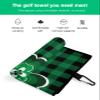 Golf Towels for Golf Bags with Clip - Funny Microfiber Waffle Pattern Golf Towel St. Patrick's Day Green Shamrock Clover Leaf on Green Black Grid Golf Accessories for Men and Women Gifts 24x16 Inch view 2