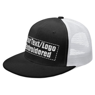Unisex Custom Embroidered Mesh Baseball Cap Flat Hip Hop Hats for Men Women Sun Hat Snapback Hats Blackwhite