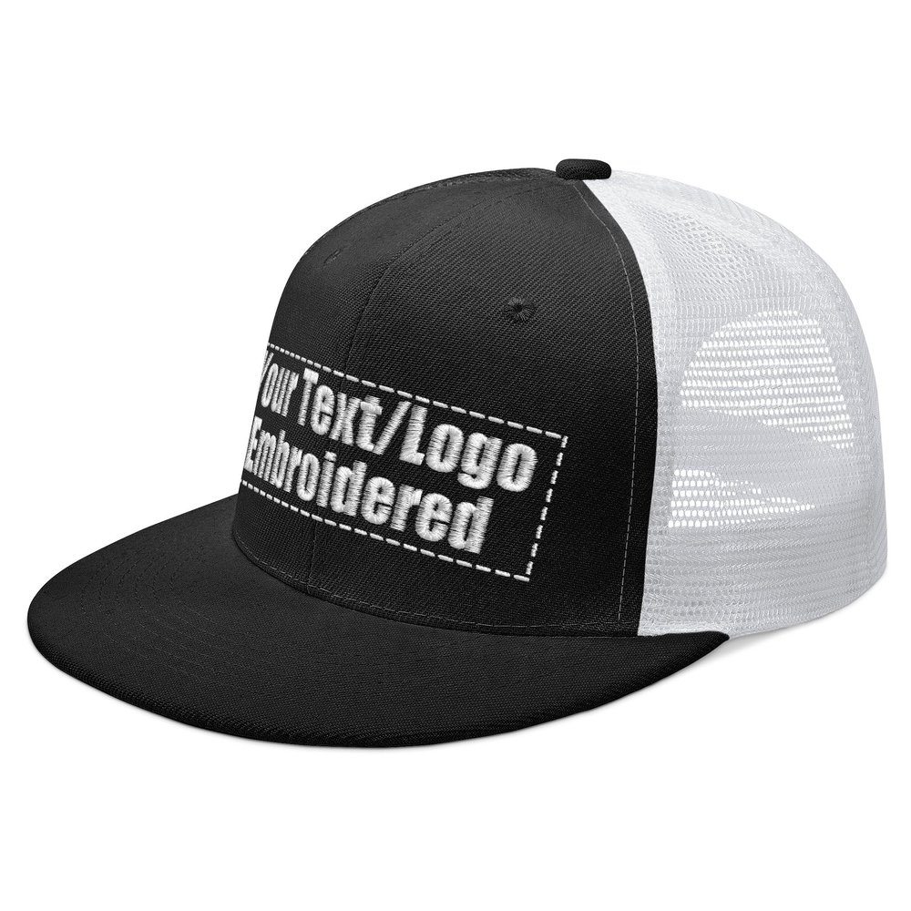 Unisex Custom Embroidered Mesh Baseball Cap Flat Hip Hop Hats for Men Women Sun Hat Snapback Hats Blackwhite