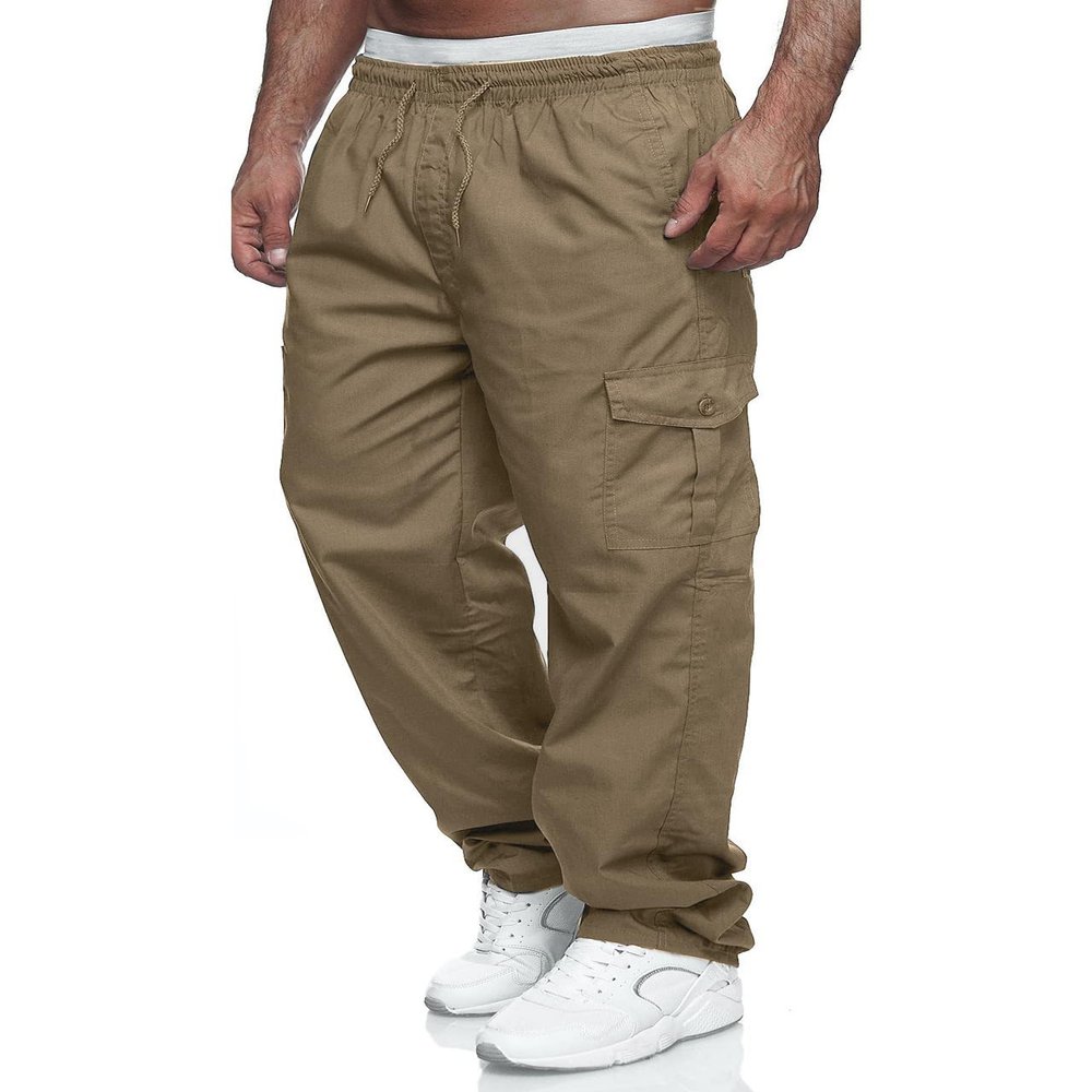WZIKAI Mens Cargo Pants Relaxed Fit Drawstring Joggers Sweatpants for Men Workout Casual Long Trousers Light Coffee XXXL