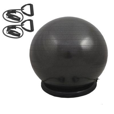 Exercise Ball Chair with Resistance Bands, Home Gym Anti-slip Stability Ball Base Kits, Multifunctional Fitness Yoga Ball Office Chair, 55/65/75cm ( Color : Black , Size : 75cm (Height 165-175cm) )