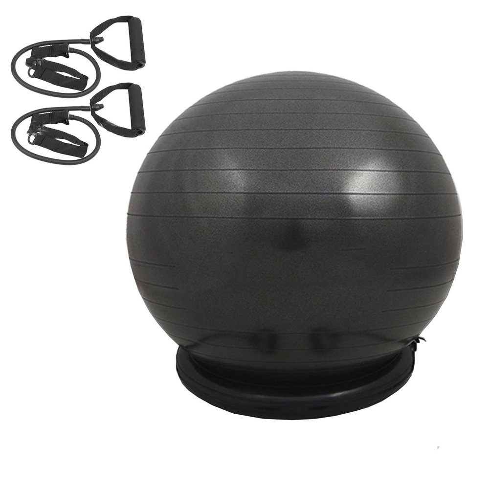 Exercise Ball Chair with Resistance Bands, Home Gym Anti-slip Stability Ball Base Kits, Multifunctional Fitness Yoga Ball Office Chair, 55/65/75cm ( Color : Black , Size : 75cm (Height 165-175cm) )