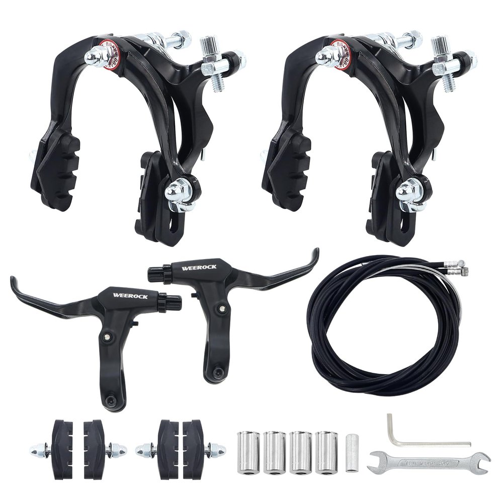 WEEROCK Bike Calip Brake Set, Front and Rear C Brake Set, Rim Brake Set with Aluminium Alloy Brake levers, Bike Cables for Kids Bike, Child Bike, Student Bicycle, BMXBeach Bike, Commuter Bike