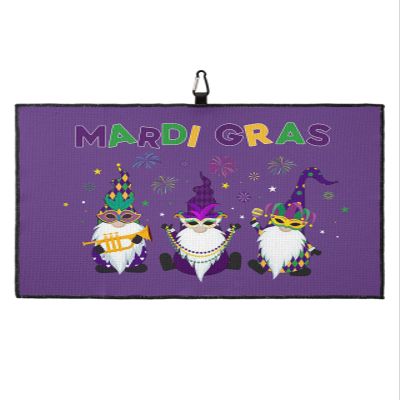 SEVENBABU Golf Towels for Golf Bags with Clip - Funny Microfiber Waffle Pattern Golf Towel Mardi Gras Cute Gnomes with Colorful Beads and Hat Golf Accessories for Men and Women Gifts 24x16 Inch