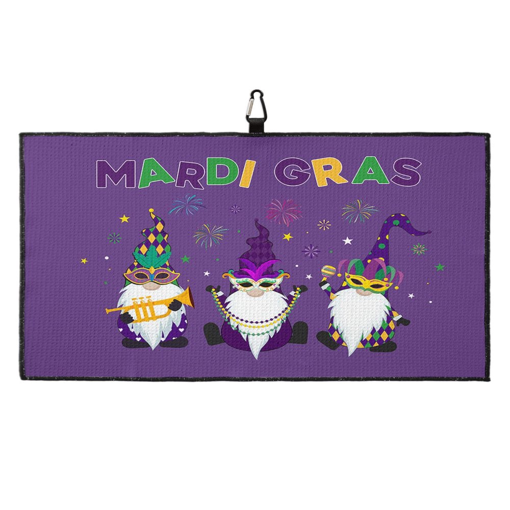 SEVENBABU Golf Towels for Golf Bags with Clip - Funny Microfiber Waffle Pattern Golf Towel Mardi Gras Cute Gnomes with Colorful Beads and Hat Golf Accessories for Men and Women Gifts 24x16 Inch