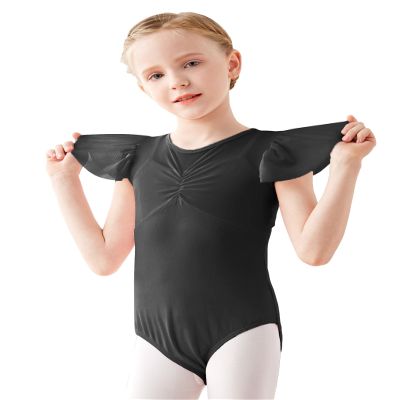 Daydance Black Gymnastic Leotards for Girls Ballet, Dance with Flutter Sleeve