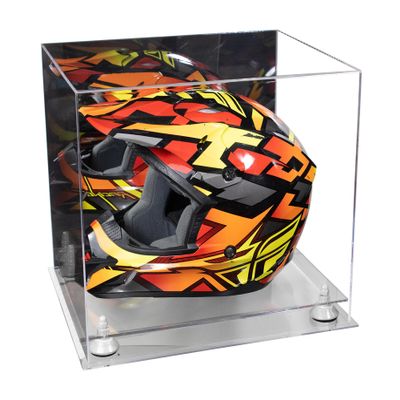 Better Display Cases Acrylic Motorcycle Motocross or Nascar Racing Helmet Display Mirror Case, White Risers and Clear Base - 16" x 13" x 14" (A024/V61)