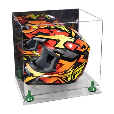 Better Display Cases Acrylic Motorcycle Motocross or Racing Helmet Display Mirror Case, Green Risers and Clear Base - 16" x 13" x 14" (A024/V61)