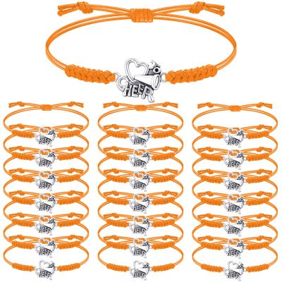 Rtteri 20 Pcs Cheerleader Gifts Cheer Bracelet Girls Charm Bracelet Adjustable Cheerleader Gifts For Cheer Team Jewelry Accessories Bulk(Orange)