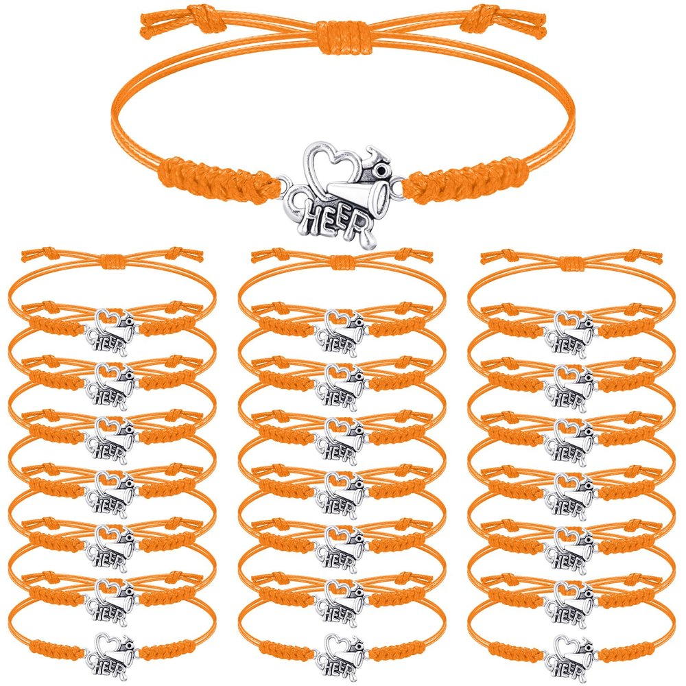 Rtteri 20 Pcs Cheerleader Gifts Cheer Bracelet Girls Charm Bracelet Adjustable Cheerleader Gifts For Cheer Team Jewelry Accessories Bulk(Orange)