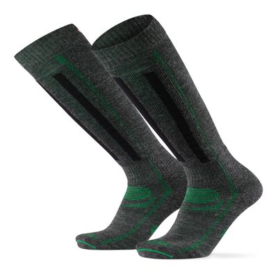 DANISH ENDURANCE Merino Wool Thermal Ski Socks, Shin Padding, Warm 1 Pack, Dark Grey/Green, Large