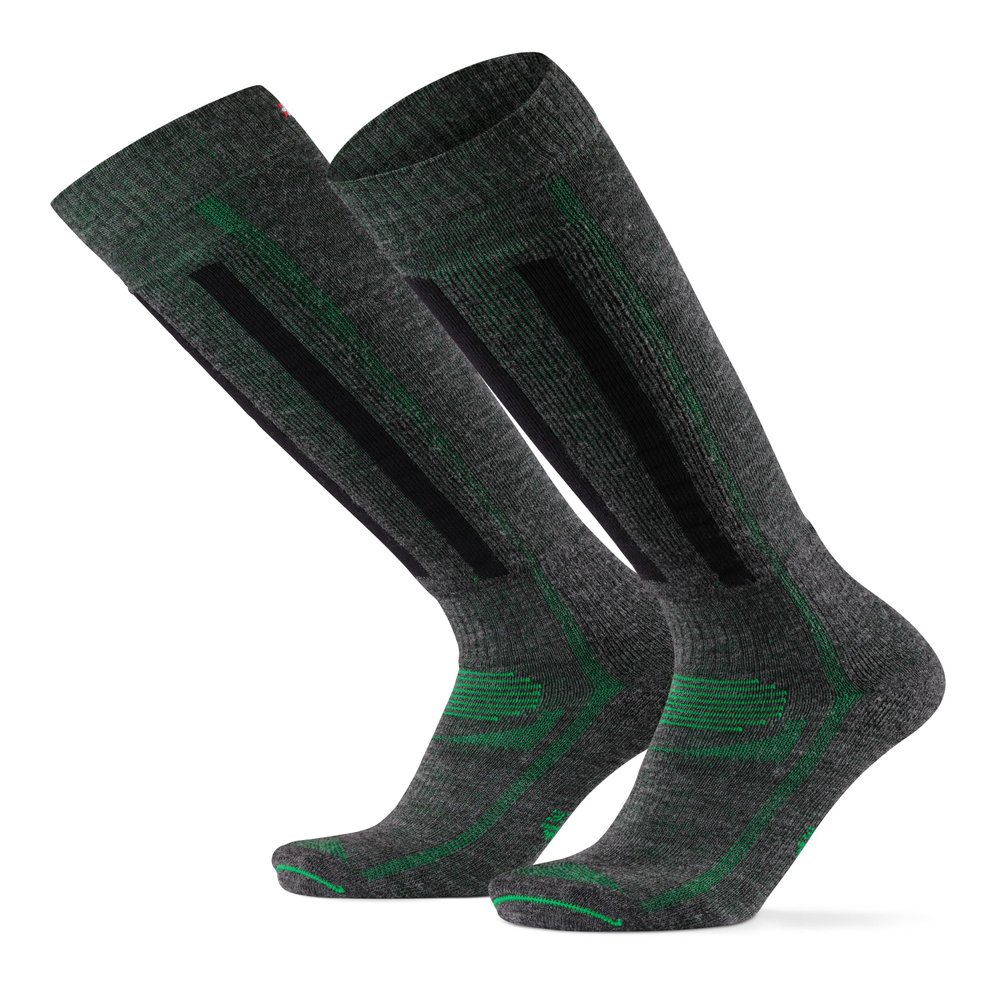 DANISH ENDURANCE Merino Wool Thermal Ski Socks, Shin Padding, Warm 1 Pack, Dark Grey/Green, Large