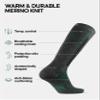 DANISH ENDURANCE Merino Wool Thermal Ski Socks, Shin Padding, Warm 1 Pack, Dark Grey/Green, Large view 2