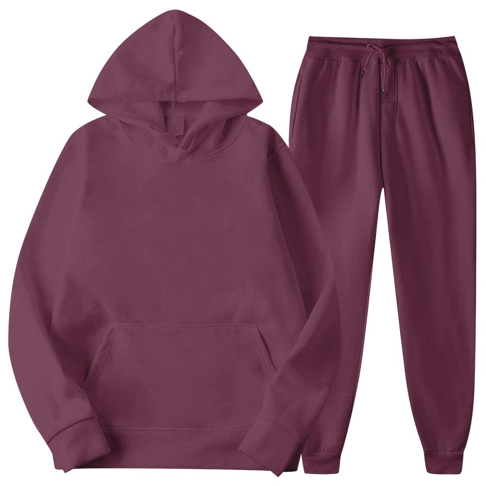 WENKOMG1 2 Piece Tracksuits for Men,Solid Casual Spring Fall Sports Set Swearshirt and Sweatpant Unisex Active Outfits,Mens Crewneck Sweatshirts Green Hoodie Oversized Sweatshirt(Wine,Small)