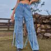 Boyfriend Jeans Women Cargo Pants Fashion Baggy Straight Wide Leg High Waist Y2k Teen Girls Parachute Streetwear Pants Blue view 2
