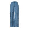 Boyfriend Jeans Women Cargo Pants Fashion Baggy Straight Wide Leg High Waist Y2k Teen Girls Parachute Streetwear Pants Blue view 3