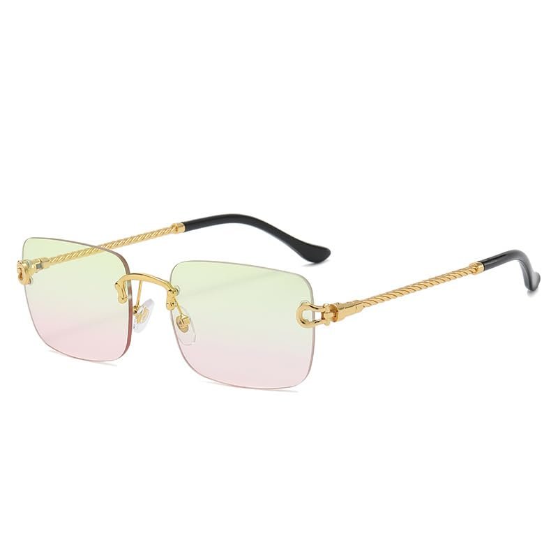 UQKY Retro Fashion Sunglasses,Women Men Rimless Gradient Sun Glasses Shades Cutting Lens (Gold Yellow Pink)