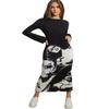 Women's Dresses Figure Graphic Lettuce Trim Tie Backless Bodycon Dress Dress for Women (Color : Black and White, Size : X-Small) view 1