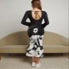Women's Dresses Figure Graphic Lettuce Trim Tie Backless Bodycon Dress Dress for Women (Color : Black and White, Size : X-Small) view 2